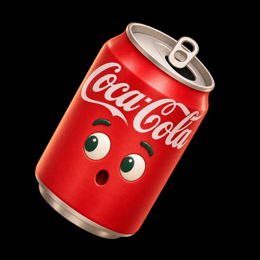 Illustration d’une canette rouge Coca-Cola à l’air surpris