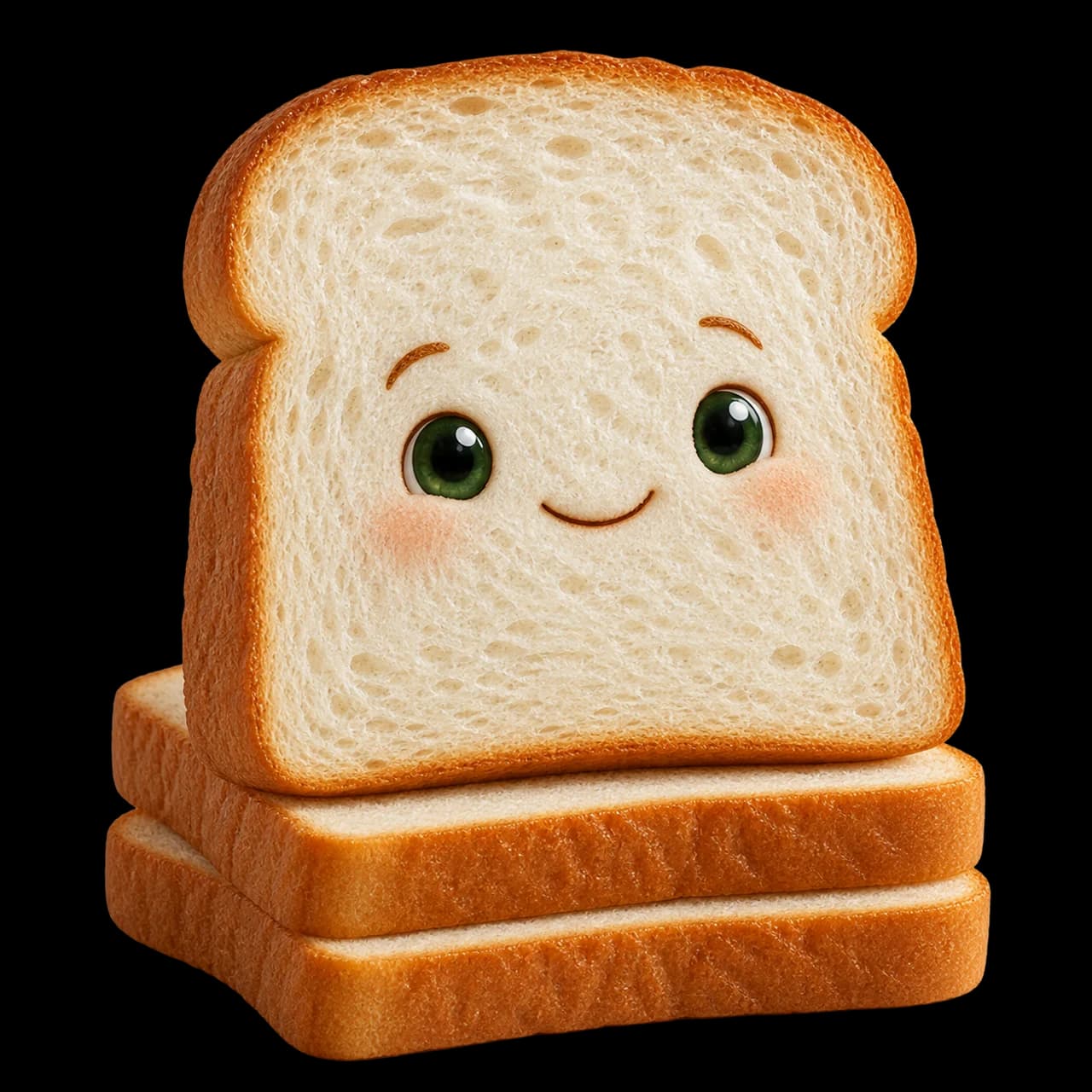 Illustration de tranches de pain de mie blanc à croûte dorée, avec un petit visage souriant.